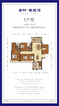 （高层）E户型 4+1房两厅两卫 128-130㎡ 赠送33.02㎡