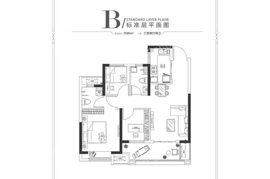 鱼先生的时代B户型 3室2厅2卫1厨