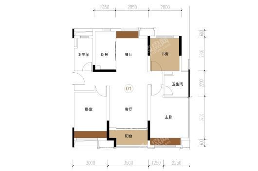 中海云麓公馆32座01/31座02户型103㎡ 3室2厅2卫1厨