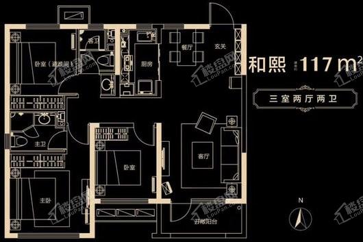 中海国际社区五期高层和熙户型 3室2厅2卫1厨