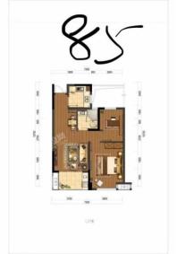 大树彩虹里C2户型两室两厅一卫85 2室2厅1卫1厨