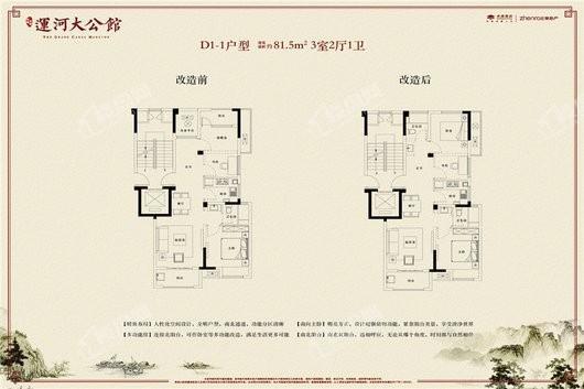 运河大公馆D1-1户型 3室2厅1卫1厨