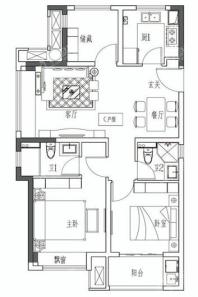 新城中骏·悦隽半岛B户型 3室2厅2卫1厨