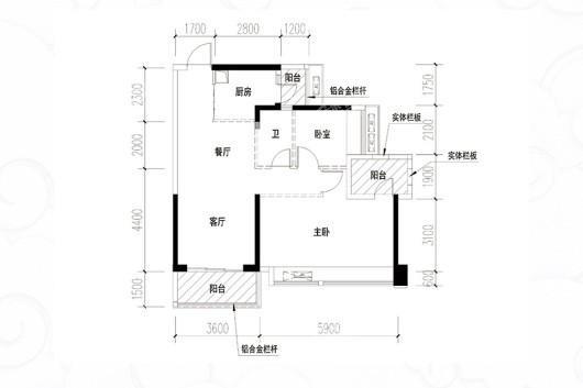 御水岸2栋02户型 2室2厅1卫1厨