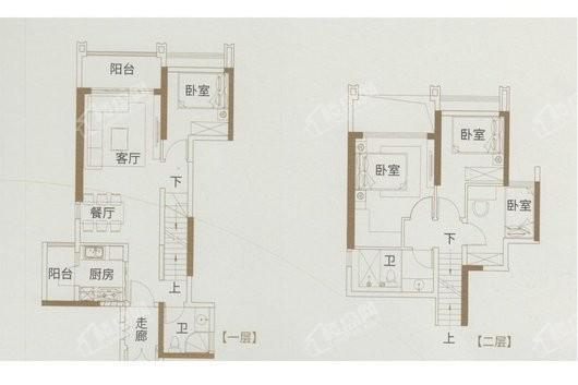 越秀星汇瀚府100平复式户型 4室2厅2卫1厨