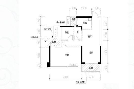 御水岸2栋07户型 2室2厅1卫1厨