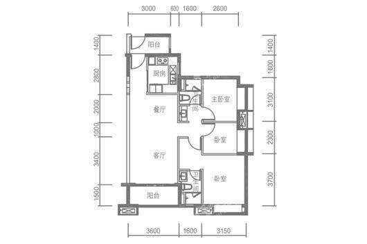 时代·雁山湖3室2厅1厨2卫 94㎡ 3室2厅2卫1厨