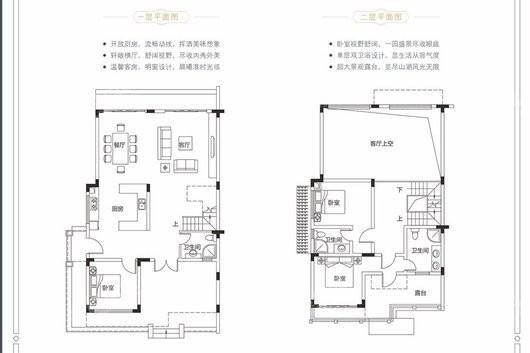 时代·雁山湖别墅D2户型图一、二层 4室2厅4卫1厨