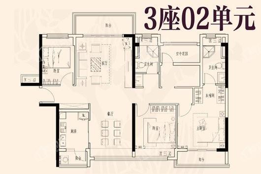 融创臻园3座02单元125㎡ 3室2厅2卫1厨