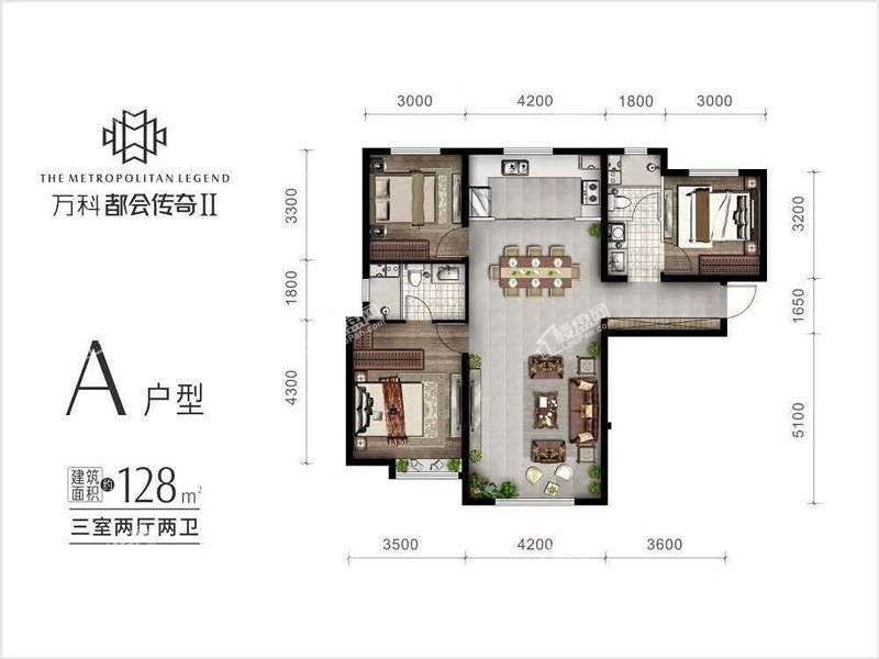 A户型3室2厅2卫128平米