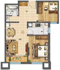 66.91平米户型-2室2厅1卫-66.9㎡