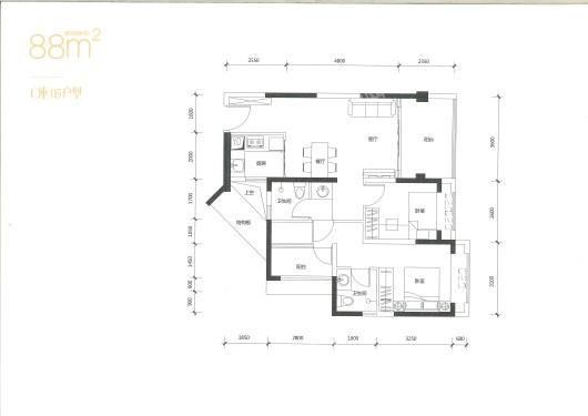 鸿荣源·壹成中心花园3区C座05户型 88平 3室2厅2卫1厨