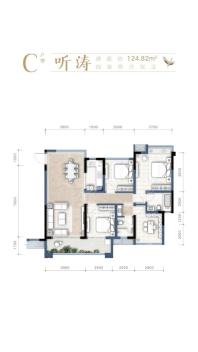 C户型4房2厅2卫124.82平