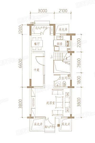 鑫苑藏龙首府联排别墅127平户型一层