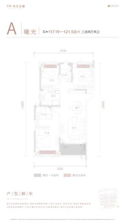 3房2厅2卫 建面约117.19-121.58㎡