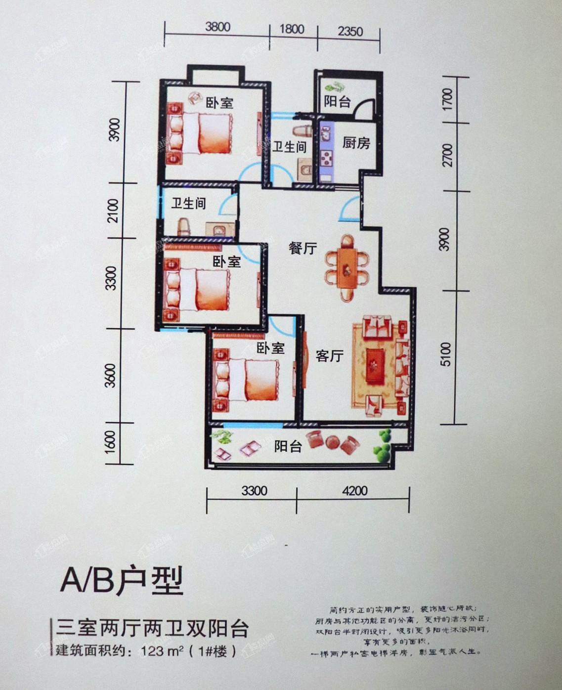 湘西金桂苑3室2厅2卫户型图-湘西楼盘网