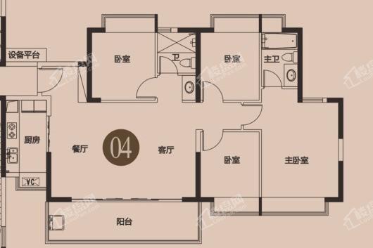 御城花园1/8栋04户型 4室2厅2卫1厨