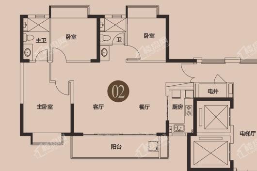 御城花园3/6栋02/03户型 3室2厅2卫1厨