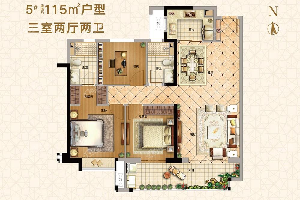 世茂璀璨狮城115㎡户型示意图