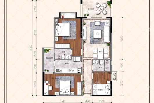 揽景华庭(A07-08)(B07-08)户型 3室2厅2卫1厨