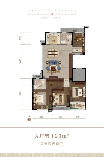 龙湖·天宸原著二期A户型 4室2厅2卫1厨