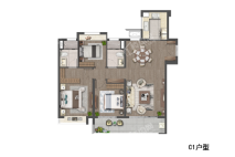 世茂·璀璨睿湾C1户型119㎡ 3室2厅2卫1厨