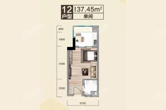 建实帝景公馆12户型 1室1厅1卫1厨