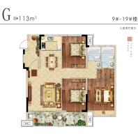 华创壹号院G户型：113㎡ 三房两厅两卫