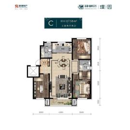 新湖仙林金谷璞园洋房127.58平3室2厅2卫户型图