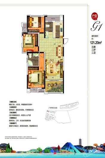 润达公园里洋房G1户型 3室2厅2卫1厨