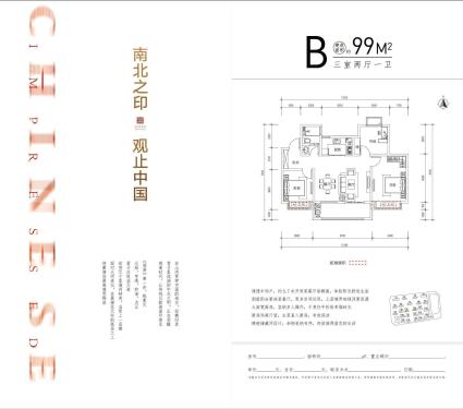 金鹏中国印B户型99㎡三室两厅一卫