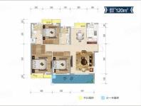 120平米户型， 3室2厅2卫1厨， 建筑面积约120.00平米