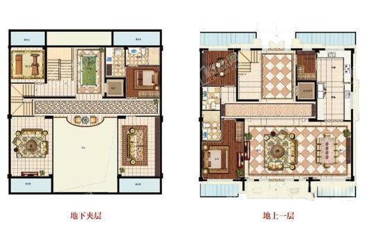 滨江春盛大江名筑C户型-地上一层、地下夹层 9室5厅8卫2厨