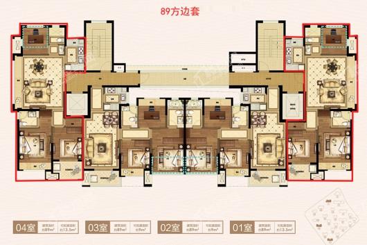 上实海上海(二期)89方边套偶数层 3室2厅2卫1厨