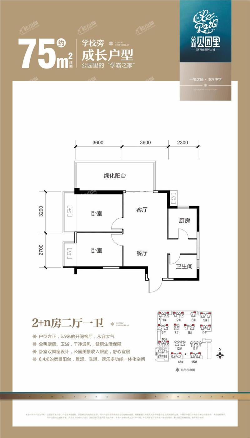 荣和公园里西地块1-10/13/15#楼75㎡户型