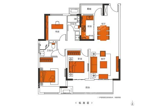 建业·橙园建筑面积约120平米三室两厅两卫 3室2厅2卫1厨