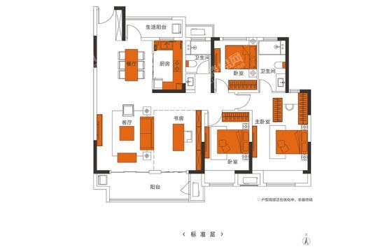 建业·橙园建筑面积约144平米三室两厅两卫 4室2厅2卫1厨