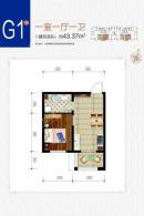 锦源华府G1户型 1室1厅1卫1厨