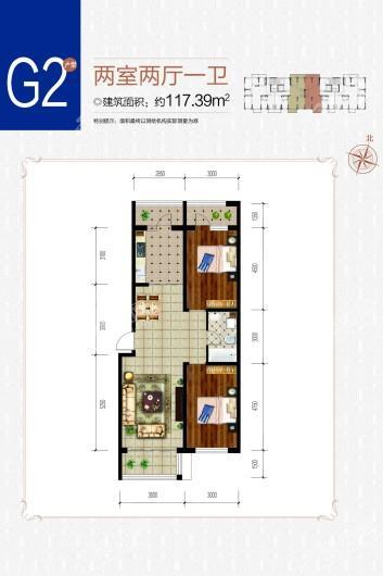 锦源华府G2户型 2室2厅1卫1厨