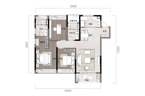 132㎡户型， 3室2厅2卫1厨， 建筑面积约132.00平米