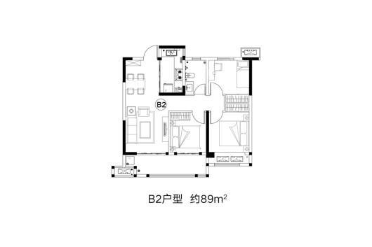 浩创梧桐溪水湾B2户型 3室2厅1卫1厨