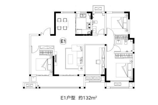 浩创梧桐溪水湾E1户型 3室2厅2卫1厨