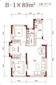 万盛珑玺B-1户型图 3室2厅1卫1厨