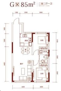 万盛珑玺G户型图 2室2厅1卫1厨