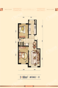 豪邦四季经典荣域88平米A户型 2室2厅1卫1厨