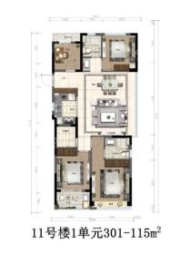 奥克斯金宸玖和府115方户型（11号楼1单元301室） 3室2厅2卫1厨