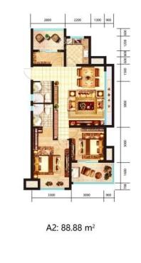 春江山居A2：88.88㎡ 3室2厅2卫1厨