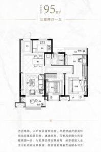 公园天著95平米户型 3室2厅1卫1厨