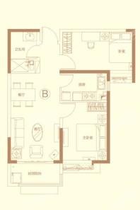 恒大御景湾7号楼1单元B户型 2室2厅1卫1厨