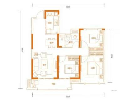 A1户型， 3室2厅1卫1厨， 建筑面积约95.00平米